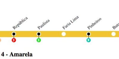 ಮ್ಯಾಪ್ ಆಫ್ ಸಾವೊ ಪಾಲೊ ಮೆಟ್ರೋ ಲೈನ್ 4 - ಹಳದಿ